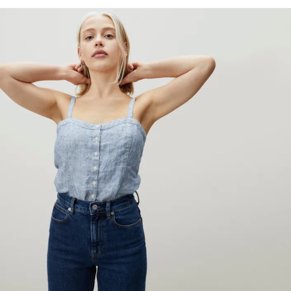 Everlane Light Blue Striped Linen Camisole